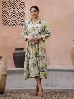 Rangdeep - Women Green Cotton Floral Dress