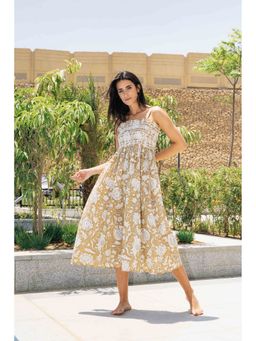 Rangdeep - Women Beige Cotton Floral Dress