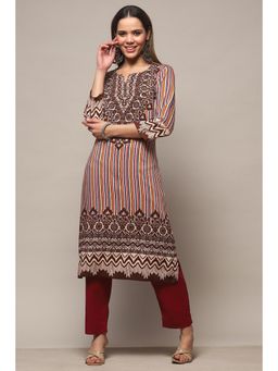 Biba - Brown Rayon Straight Kurta