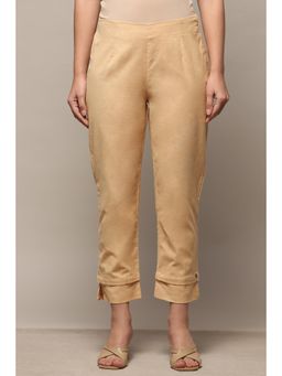 Biba - Almond Beige Cotton Flax Regular Pant