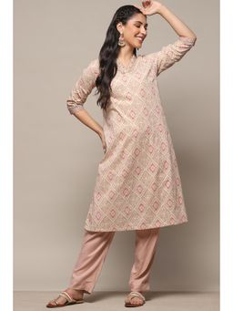 Biba - Pink Cotton Straight Kurta