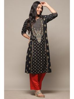 Biba - Black Rayon Straight Kurta