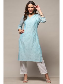 Biba - Blue Polyester Asymmetric Kurta (Set of 2)