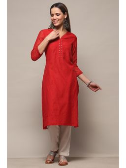 Biba - Red Polyester Asymmetric Kurta (Set of 2)