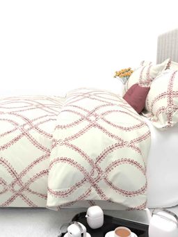 the White Moss - Ivory And Pink 600Tc Organic Cotton King Size Bedsheet With 2 Pillow Covers