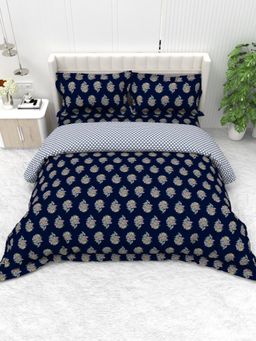 the White Moss - Blue 4-Piece Combo Of Double Bed Cold Weather Comforter & Bedsheet Set