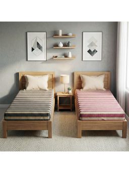 Athom Living - Star Stripes Cotton Bedsheet- Maroon & Brown Color (Pack of 2) (M)