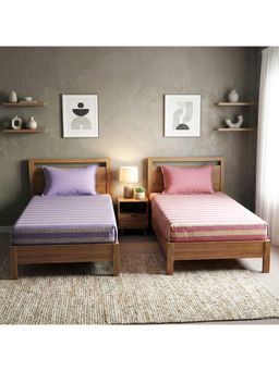 Athom Living - Star Stripes Cotton Bedsheet- Maroon & Lavender Color (Pack Of 2) (M)