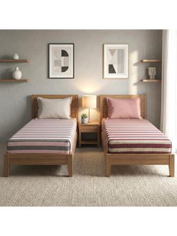 Athom Living - Star Stripes Cotton Bedsheet- Maroon & Pink Grey Color (Pack Of 2) (M)
