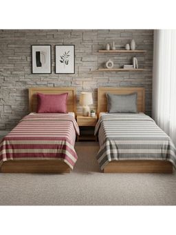 Athom Living - Star Stripes Cotton Bedsheet- Maroon & Grey Color (Pack Of 2) (M)