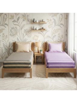Athom Living - Star Stripes Cotton Bedsheet- Brown & Lavender Color (Pack Of 2) (M)