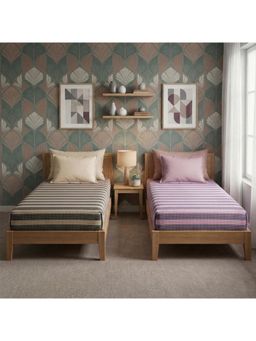 Athom Living - Star Stripes Cotton Bedsheet- Brown & Pink Grey Color (Pack Of 2) (M)