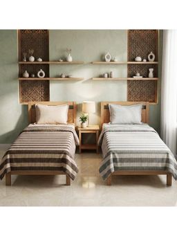 Athom Living - Star Stripes Cotton Bedsheet- Brown & Green Color (Pack Of 2) (M)