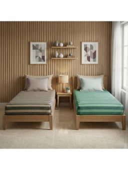 Athom Living - Star Stripes Cotton Bedsheet- Brown & Green Color (Pack Of 2) (M)