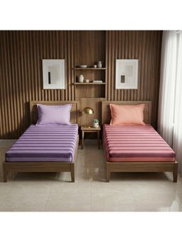 Athom Living - Star Stripes Cotton Bedsheet- Maroon & Lavender Color (Pack Of 2) (M)