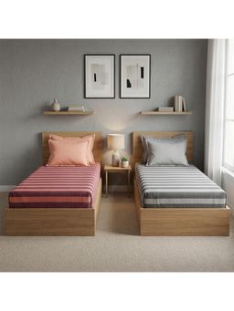 Athom Living - Star Stripes Cotton Bedsheet- Maroon & Grey Color (Pack Of 2) (M)