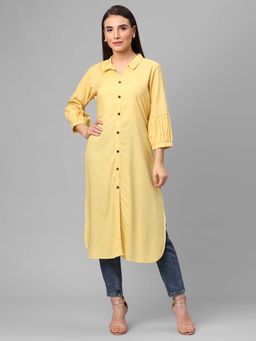 Shree - Women Rayon Lemon Yellow Solid Kurta