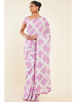 Soch - Women Purple Chiffon Embellished Saree with Unstitched Blouse