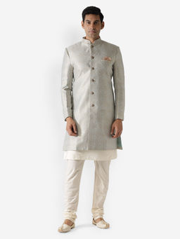 KISAH - Men Cream Kurta Sherwani (Set of 3)