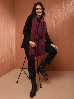 Fabindia - Red & Wine Wool Woven Muffler