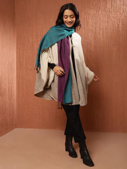 Fabindia - Turquoise & Purple Wool Woven Muffler