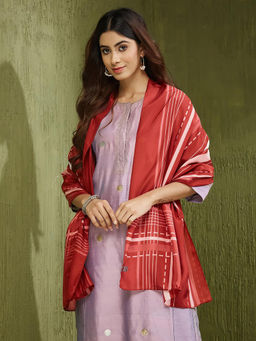 Fabindia - Red Silk Striped Stole