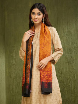 Fabindia - Orange Silk Printed Stole