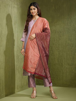 Fabindia - Maroon & Peach Stripes Wool Blend Woven Stole