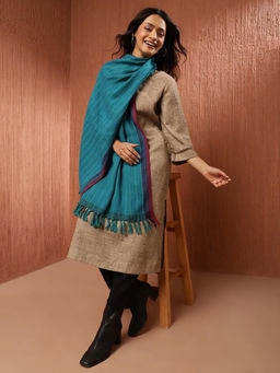 Fabindia - Turquoise Wool Woven Stole