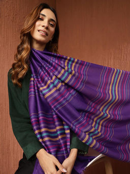 Fabindia - Purple Striped Wool Blend Woven Stole
