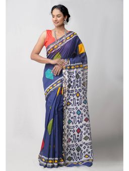 Unnati Silks - Navy Blue Pure Sico Saree with Unstitched Blouse