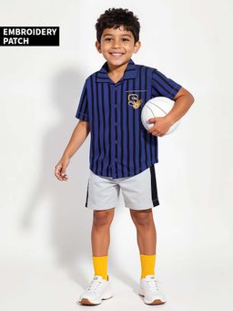 The Souled Store - Boys Navy Blue Stripes Kick-Off Shirt