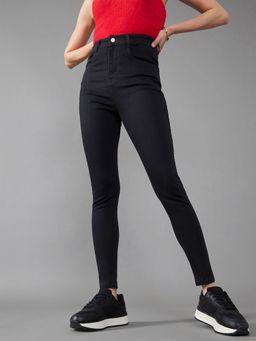DOLCE CRUDO - Womens Black Super Skinny High Rise Regular Stretchable Denim Jeans