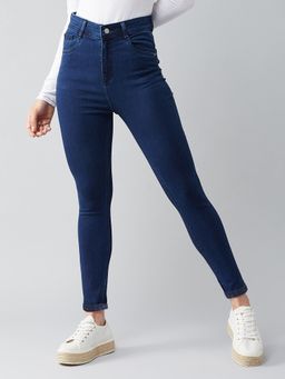 DOLCE CRUDO - Womens Navy Blue Skinny Fit High Rise Stretchable Denim Jeans