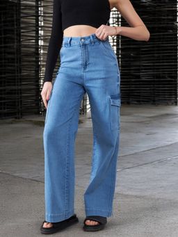 DOLCE CRUDO - Womens Light Blue Wide Leg High Rise Denim Jeans