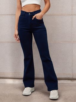 DOLCE CRUDO - Womens Navy Blue Bootcut High Rise Stretchable Shaping Denim Jeans