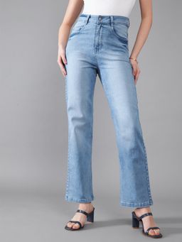 DOLCE CRUDO - Womens Light Blue Regular Leg Fit High Rise Stretchable Denim Jeans