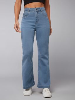 DOLCE CRUDO - Womens Light Blue Straight High Rise Regular Stretchable Denim Jeans