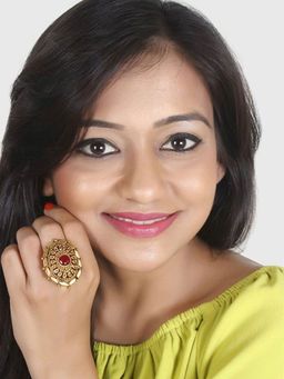 Accessher - Rajwadi Inspired Gold Finish Adjustable Finger Ring Set of 3 for Women