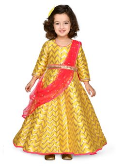 SAKA DESIGNS - Girls Maxi Gown with Dupatta Yellow and Pink (Set of 2)