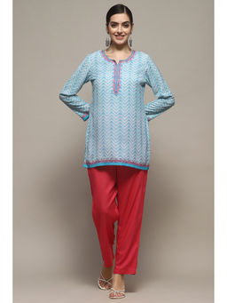 Biba - Blue Polyester Straight Kurti