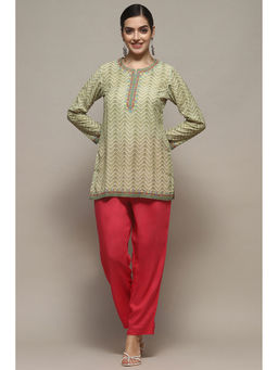 Biba - Green Polyester Straight Kurti