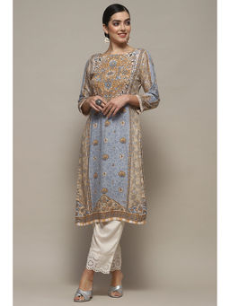 Biba - Beige Viscose Straight Kurta