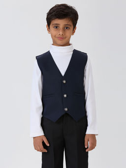 Kids Island - Navy Blue Solid Waistcoat