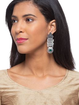 Digital Dress Room - German Oxidized Green Stone Earrings