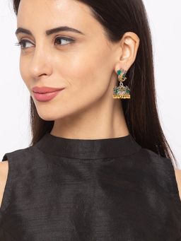 Digital Dress Room - German Oxidized Peacock Engraved Design with Green Stone Earrings