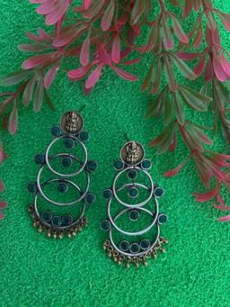 Digital Dress Room - German Oxidized Lakshmi Green Earrings for Women