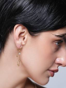 CAO JEWELLERY - White Round Hoop Zircon Chain Earrings