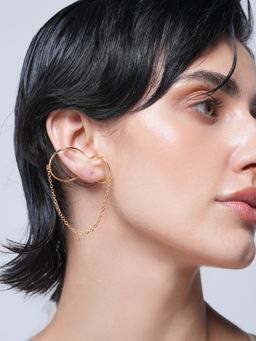 CAO JEWELLERY - Gold Curve Line Chain Ear Cuff Clip Without Piercing