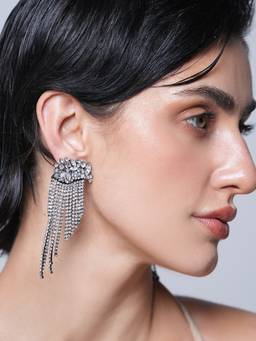 CAO JEWELLERY - White Rhinestone Tassel Earrings